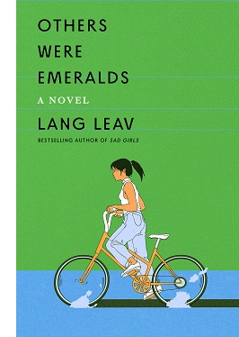 Once Were Emeralds book cover girl on bike against blue and green background illustration