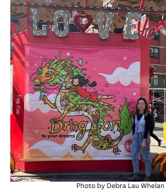Helen So in front of Drag on into your dreams in Chinatown